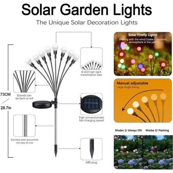 Multicolour-4Pack 32LED Firefly Multicolour Changing Lights,Garden Solar Lights - Picture 2 of 7